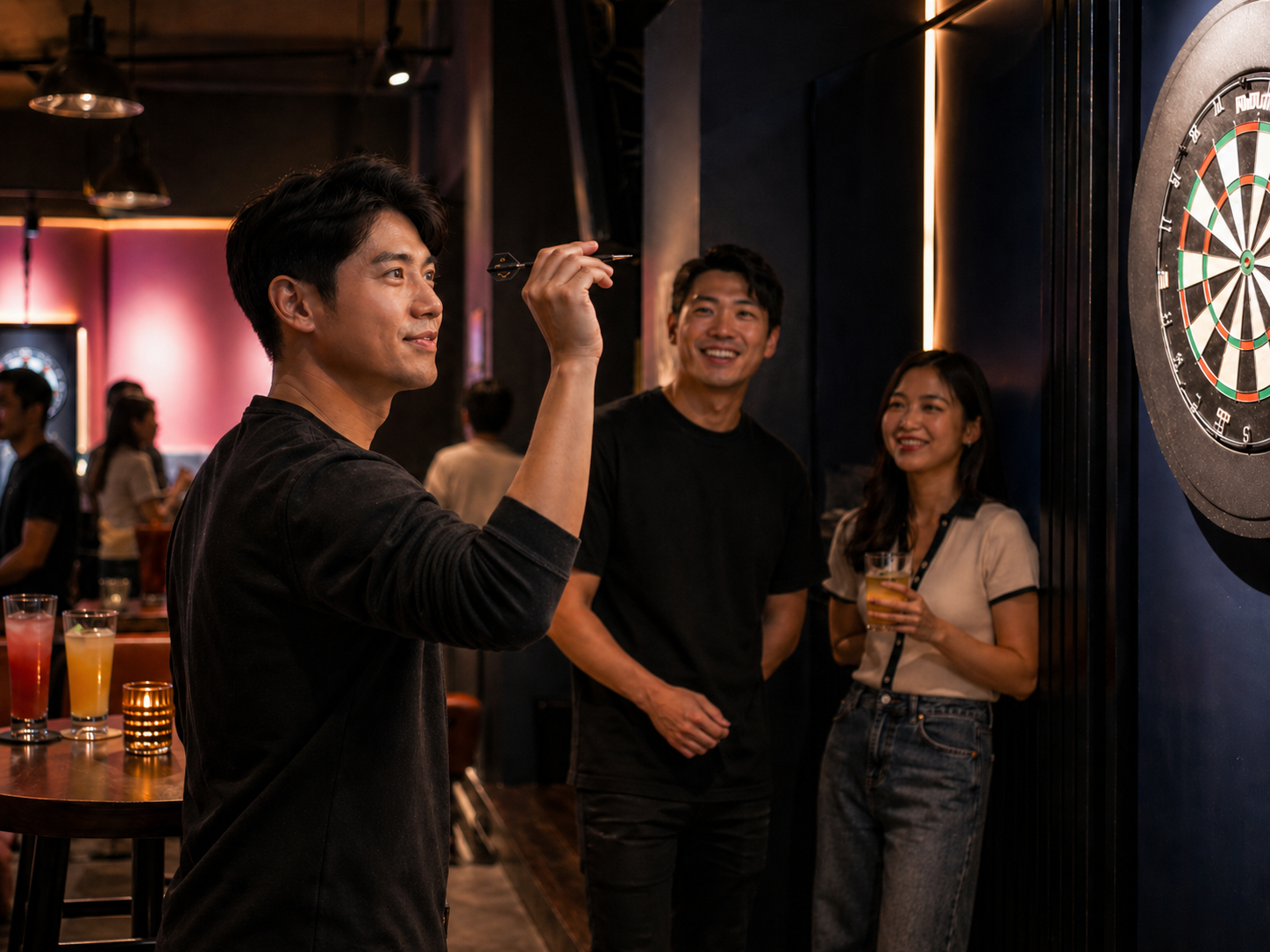 Friends enjoying a beginner darts session at Good Vibes Social Club